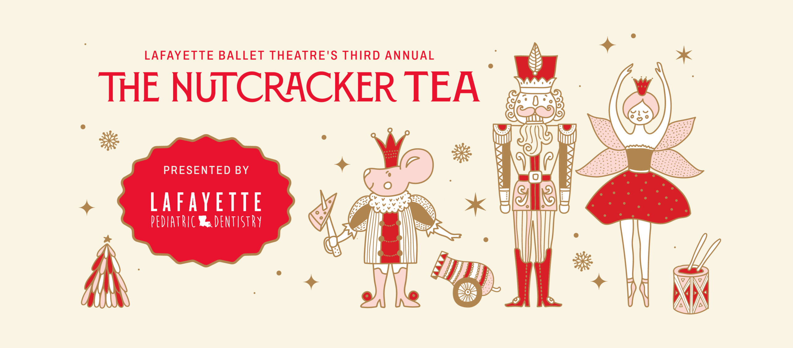 Hand drawn Nutcracker characters on a tan background