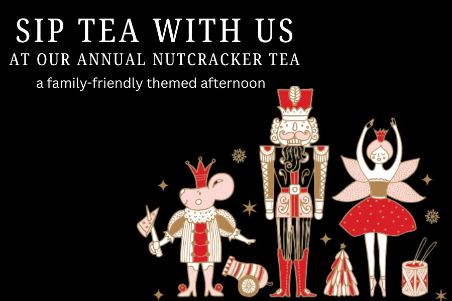 Sip Tea With Us 1 Hand drawn Nutcracker characters on black background